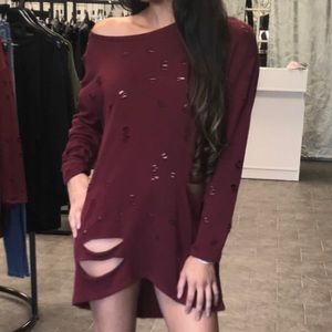 Maroon distressed sweater dress Size Small